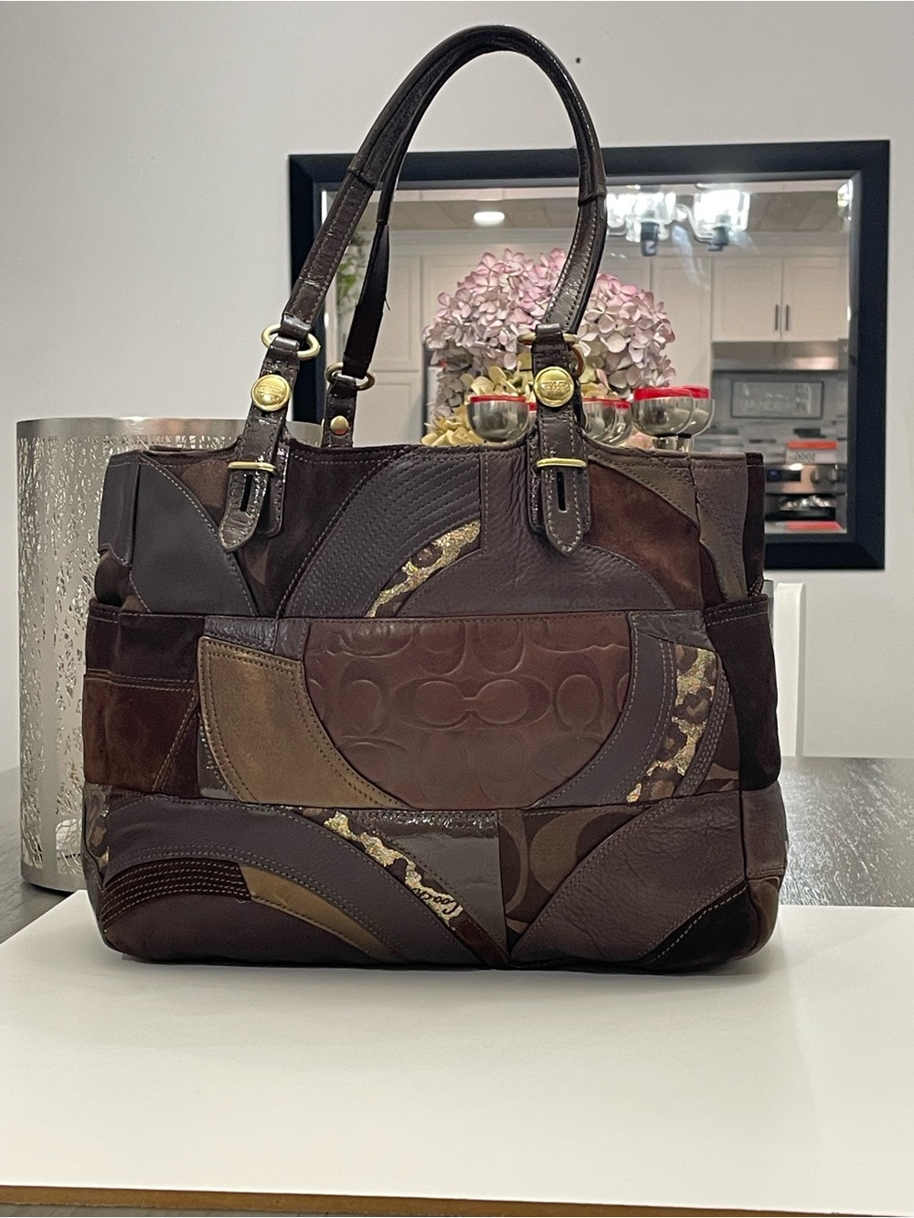 Vintage Coach Ocelot Patchwork East-West Tote Bag